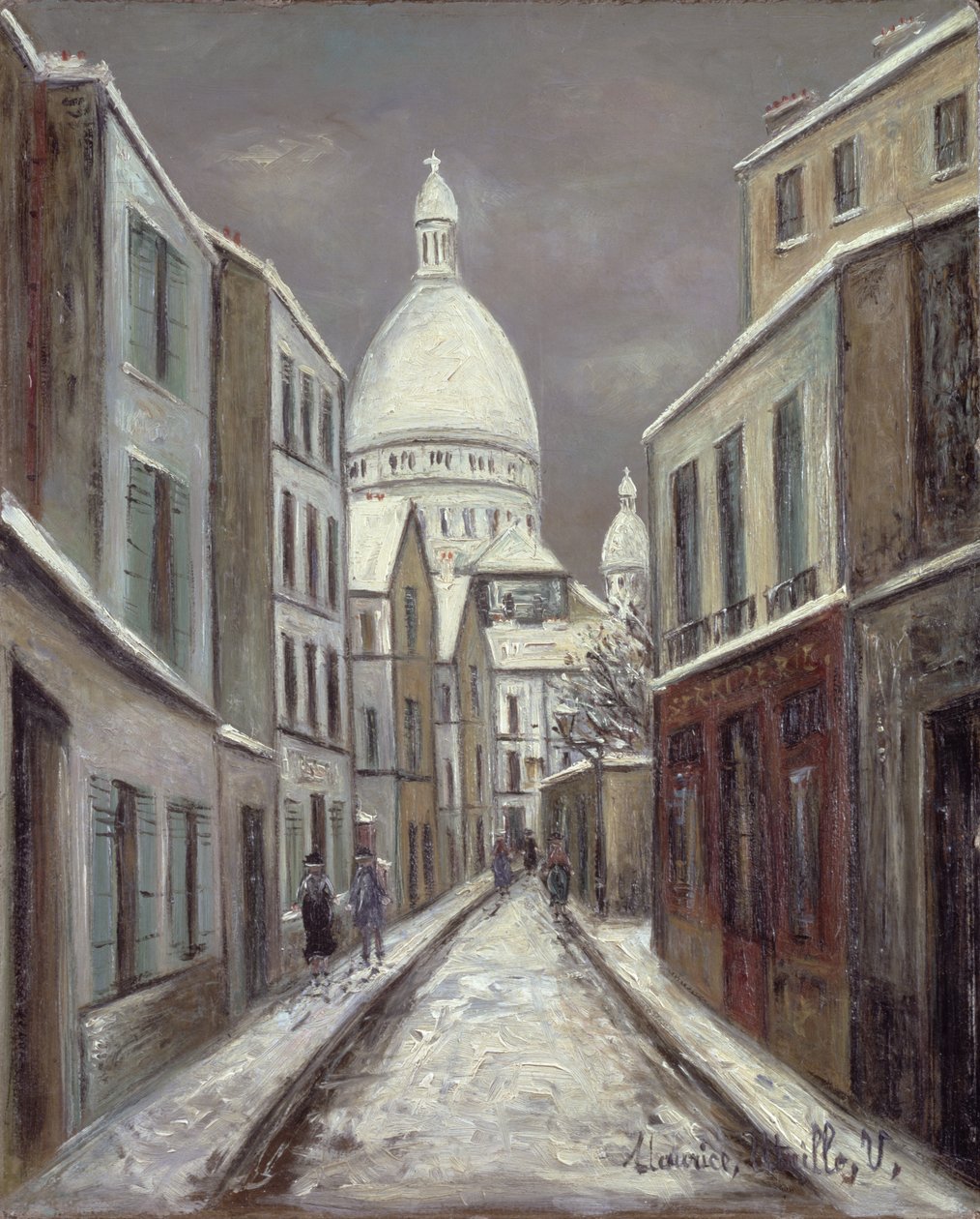 Rue Saint-Rustique, n. 1933 (öljy paperille) tekijältä Maurice Utrillo