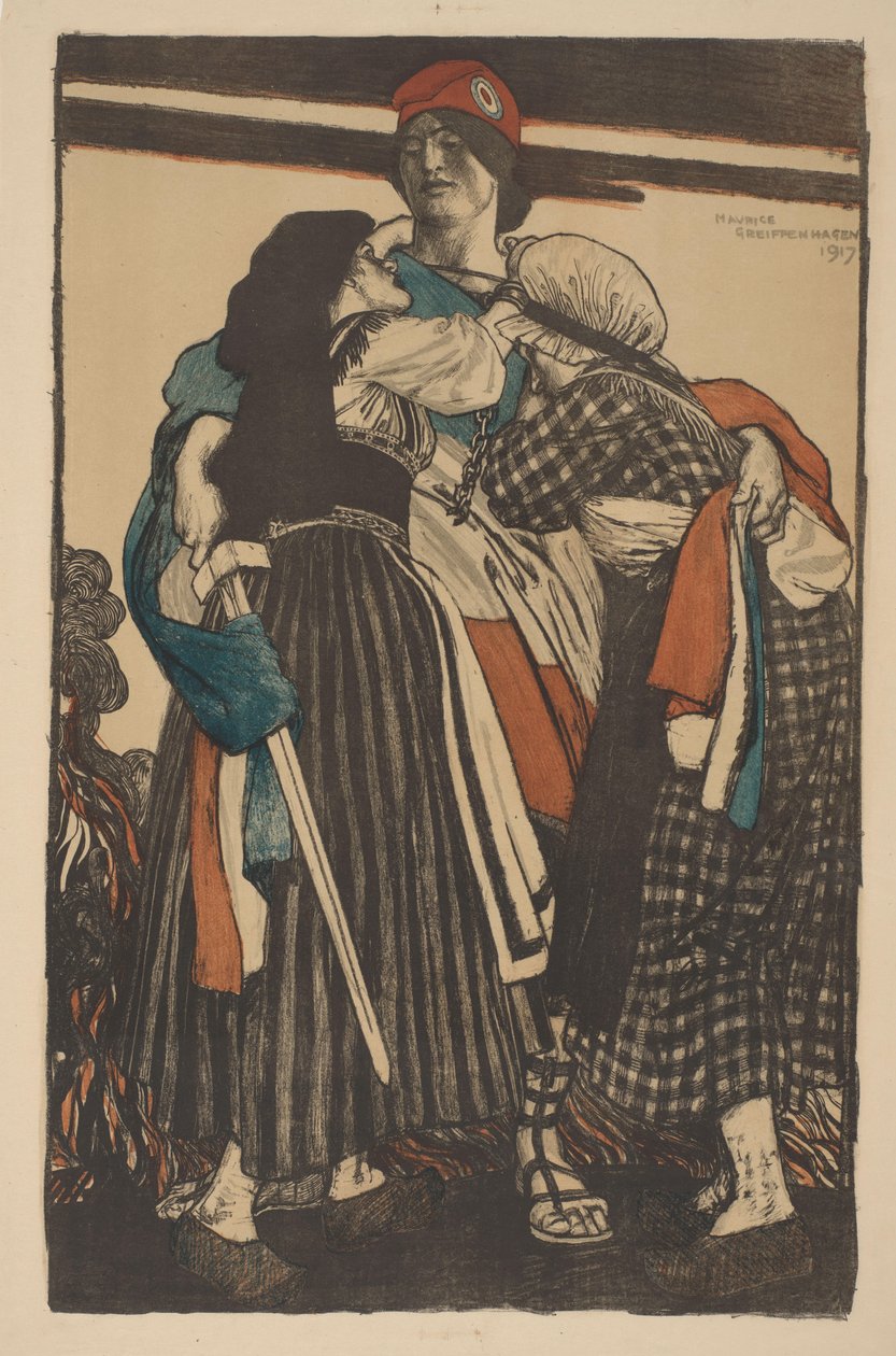 Nainen miekka syleilee kahta lasta Alsace-Lorrainen palauttaminen Ranskalle (alkuperäinen nimi) Suuri sota: Britannian ponnistelut ja ihanteet (sarjan nimi) The Great War: Britain