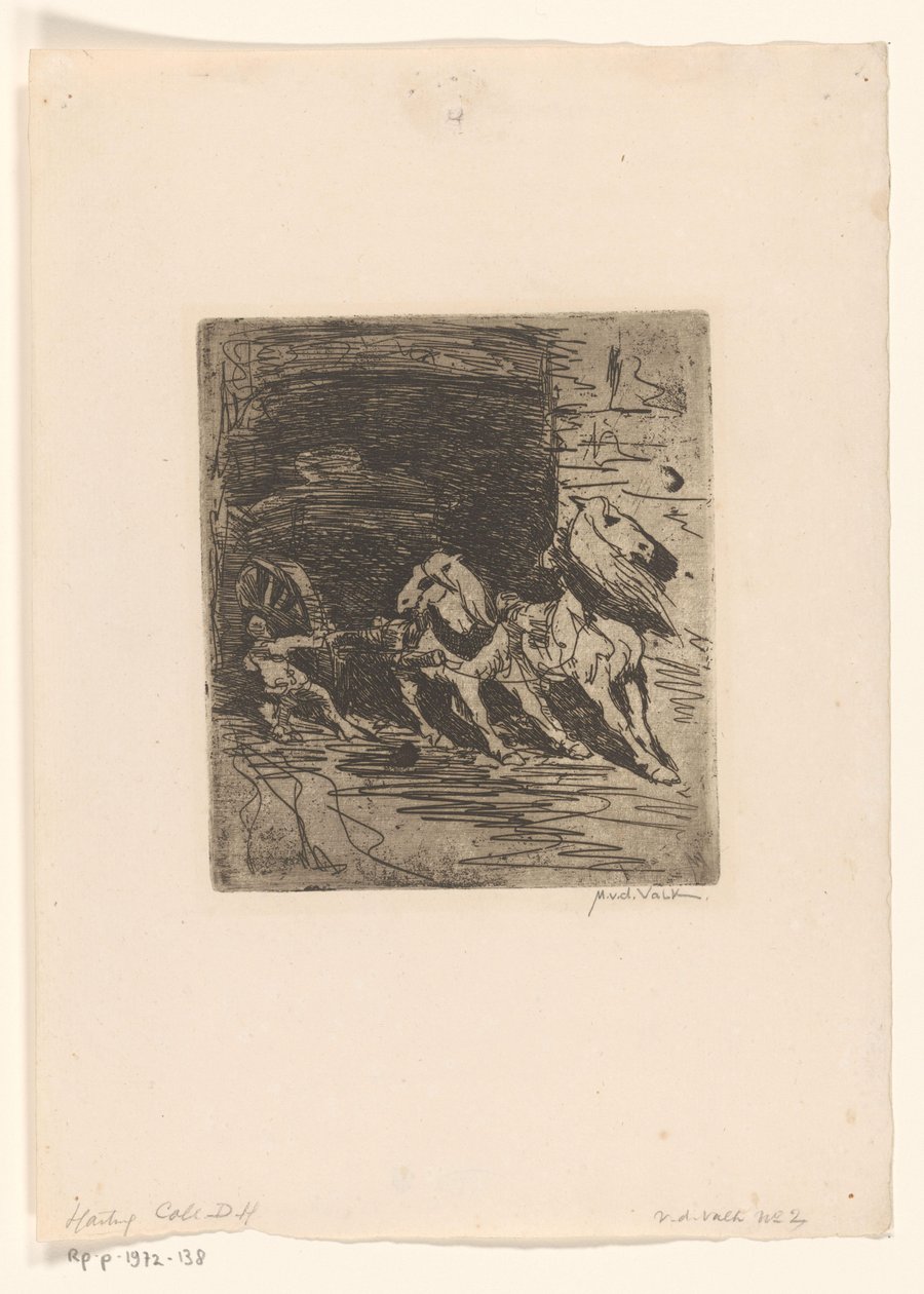 Hevoset kärryillä Ura (alkuperäinen nimi) tekijältä Maurits van der Valk (signed by artist)