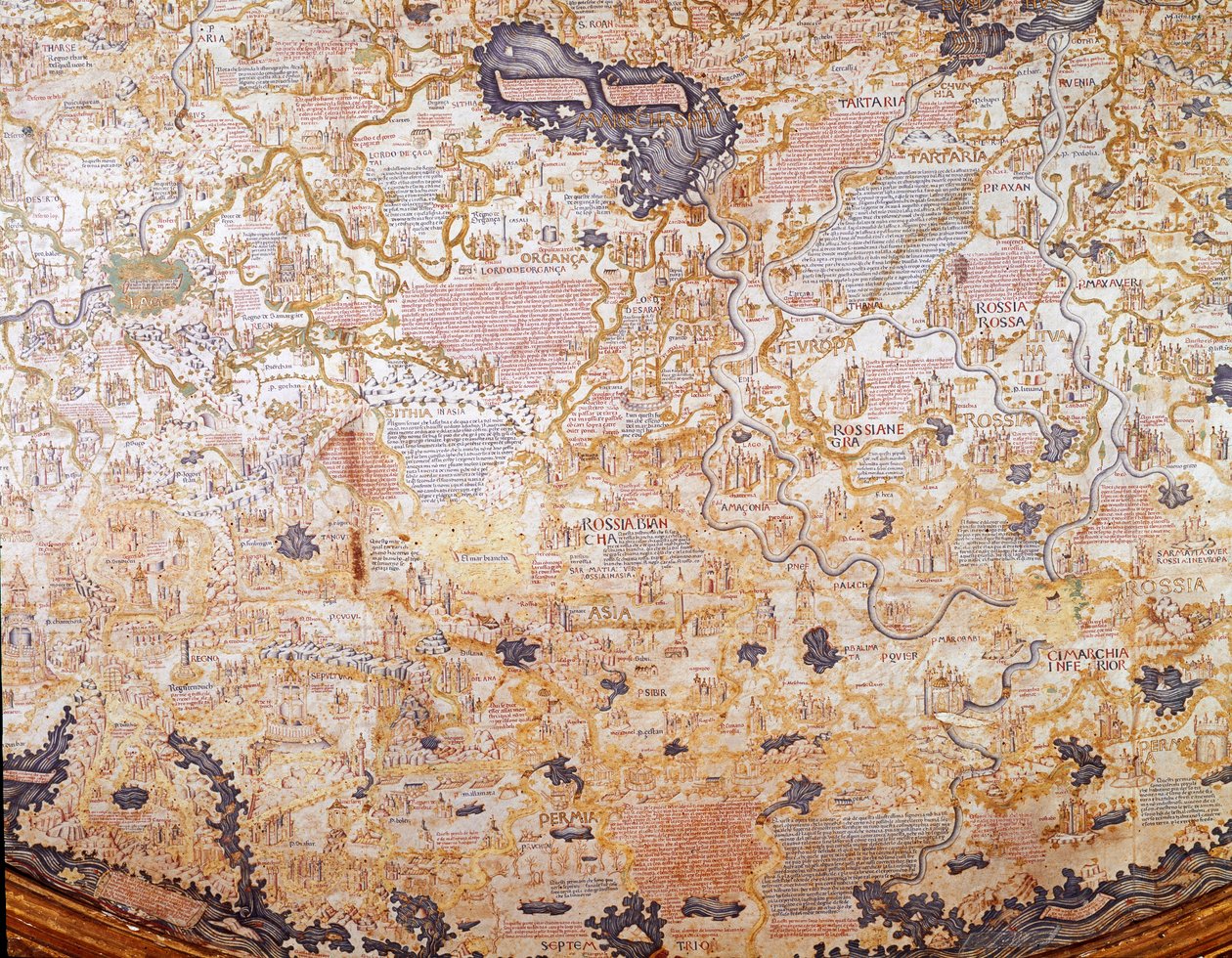 Venäjän näkymä Yksityiskohta maailmankartan (mappamundi) veljen Mauruksen (Mauro) kamaldoli 1459 Biblioteca Marciana, Venetsia tekijältä Mauro Fra
