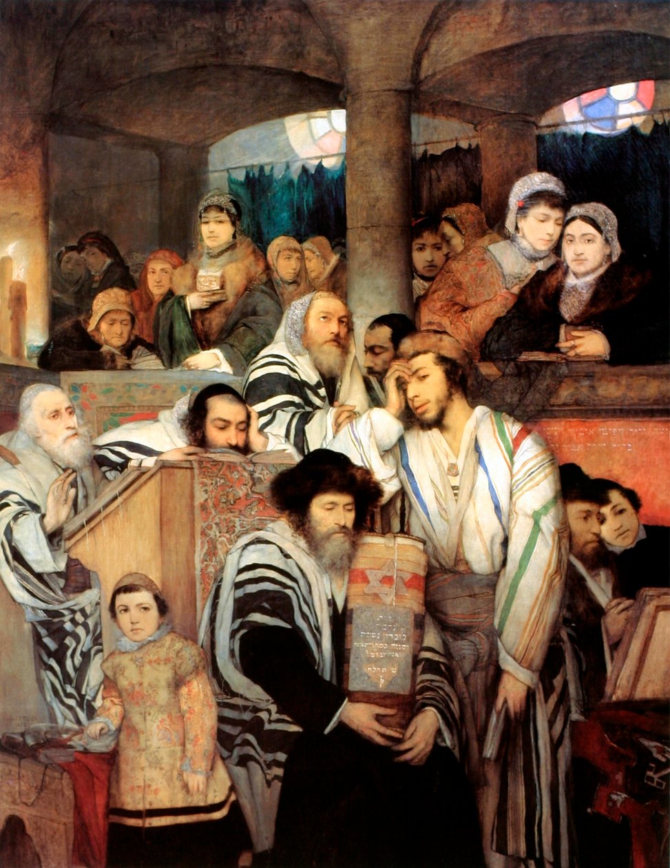 Juutalaiset rukoilevat synagogassa Jom Kippurina vuonna 1878. tekijältä Maurycy Gottlieb