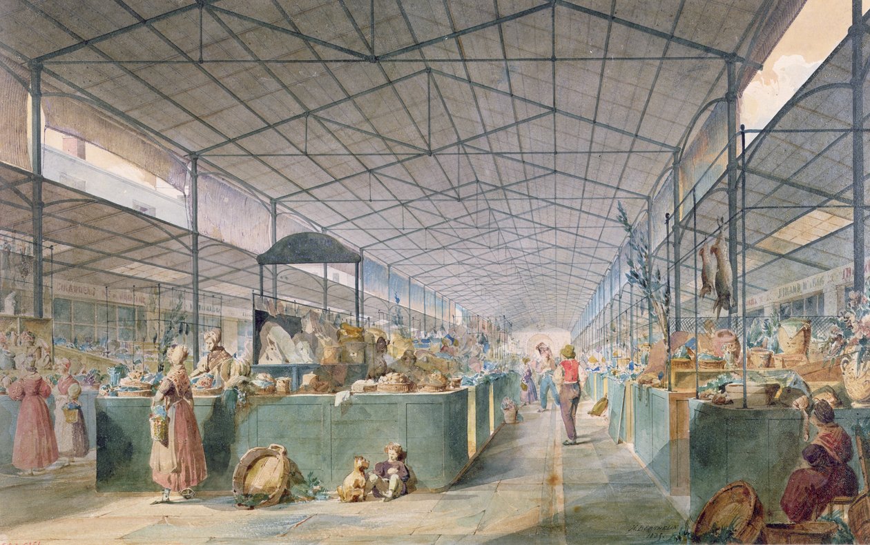 Näkymä siipikarjatorille La Valleessa, 1834 tekijältä Max Berthelin