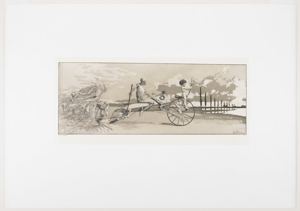 Amor, kuolema ja tuonpuoleinen, teoksesta Intermezzi, Opus IV, 1881, 1881 tekijältä Max Klinger