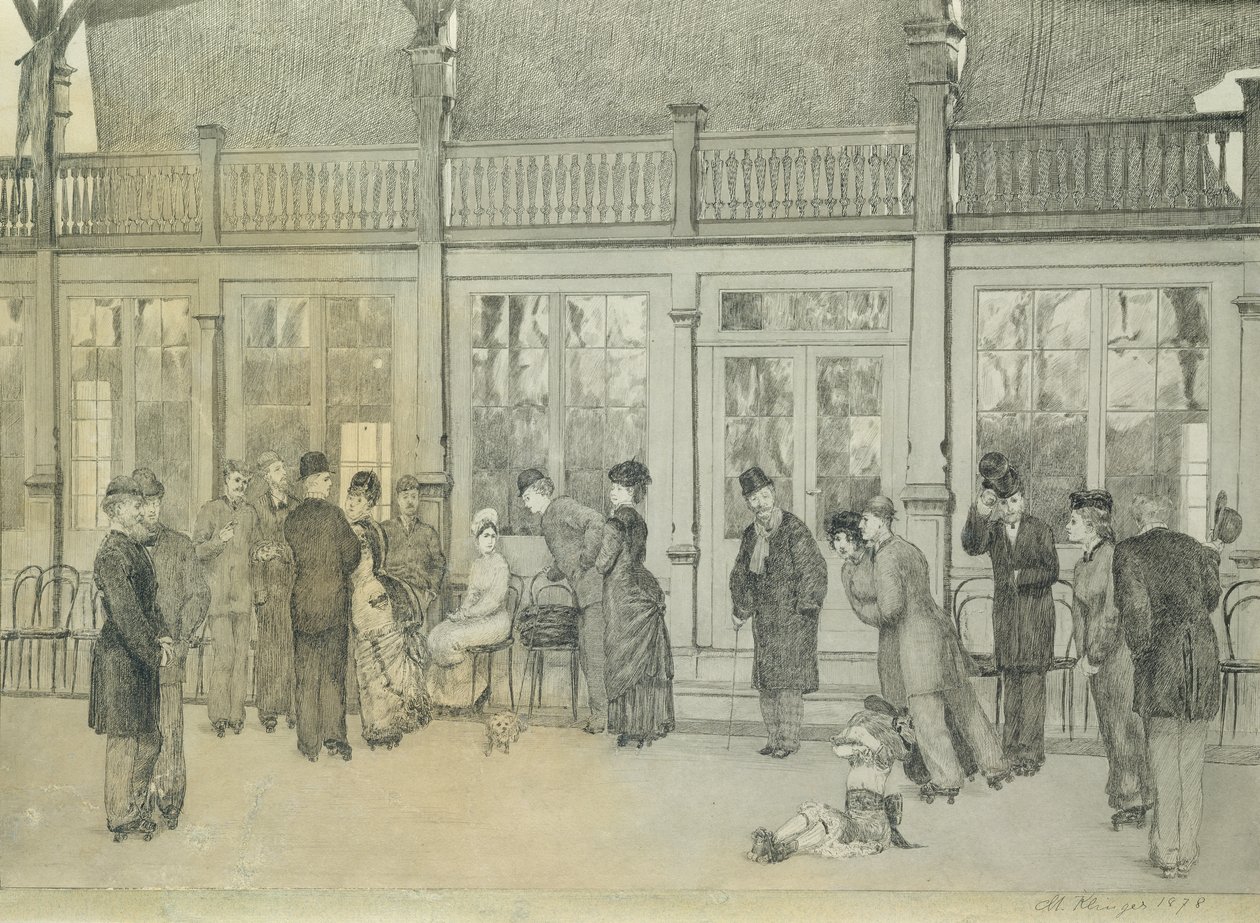 Paikka "Parafraasi hanskan löytämisestä", pub. 1881, 1878 (pesty intialainen muste ja kynä paperille) tekijältä Max Klinger