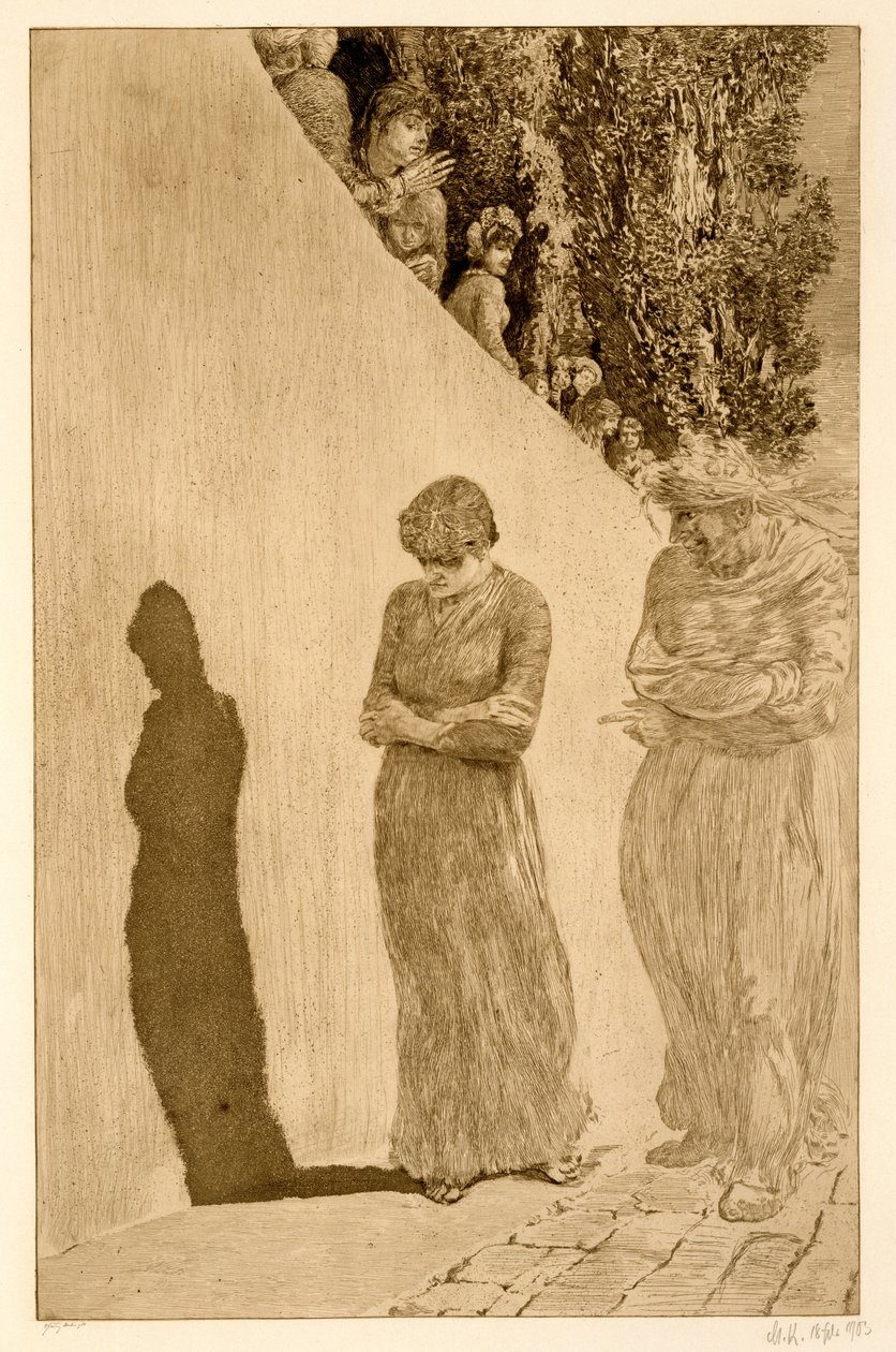 Schande, Eine Liebe Opus X, 1880-87, julkaistu 1903 (etsaus kaiverruksella ja akvatintalla) tekijältä Max Klinger