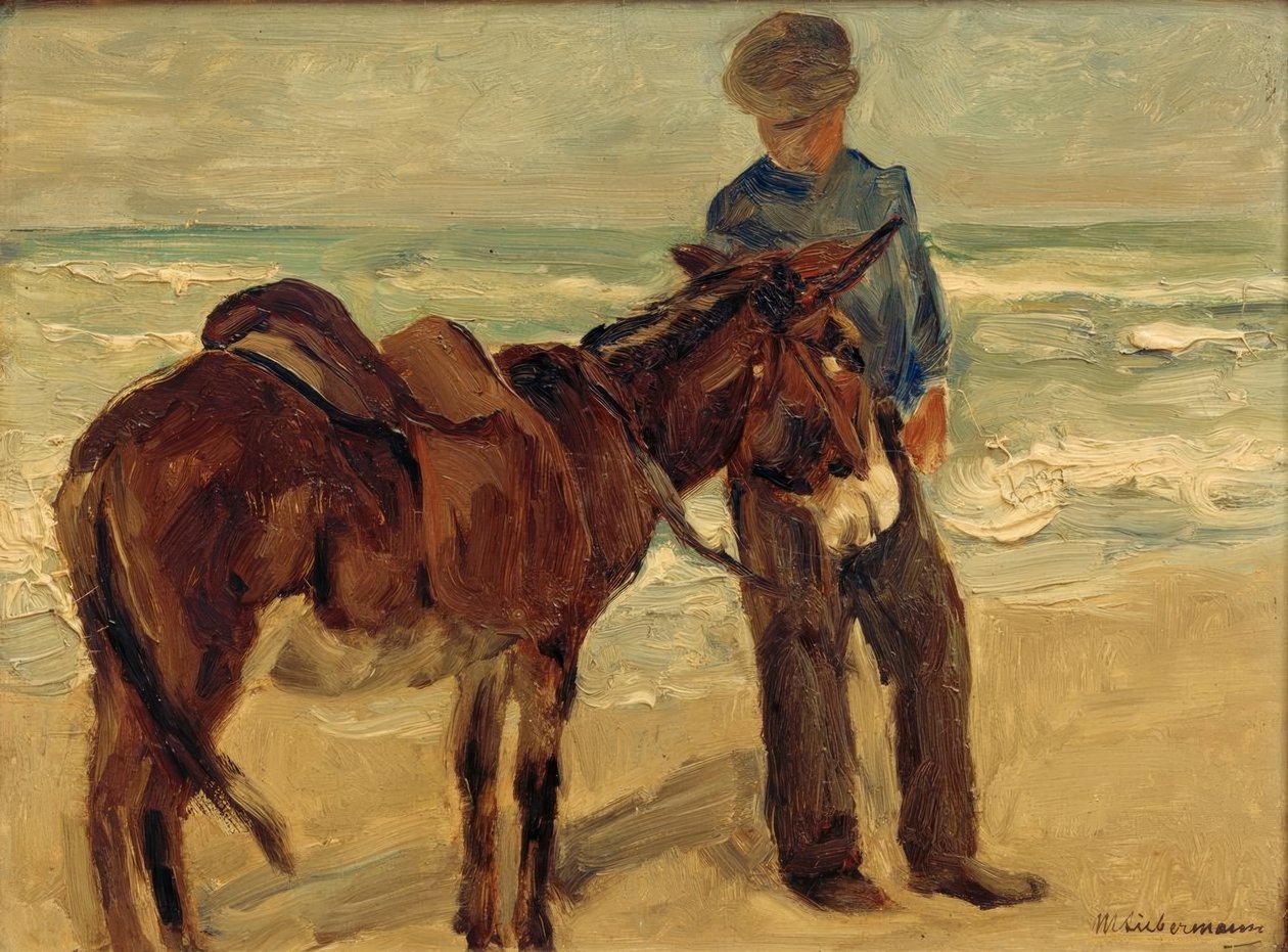 Junge mit Reitesel am Strand tekijältä Max Liebermann
