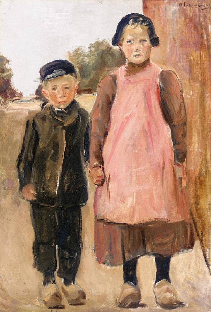 Junge und Mädchen auf der Dorfstraße tekijältä Max Liebermann