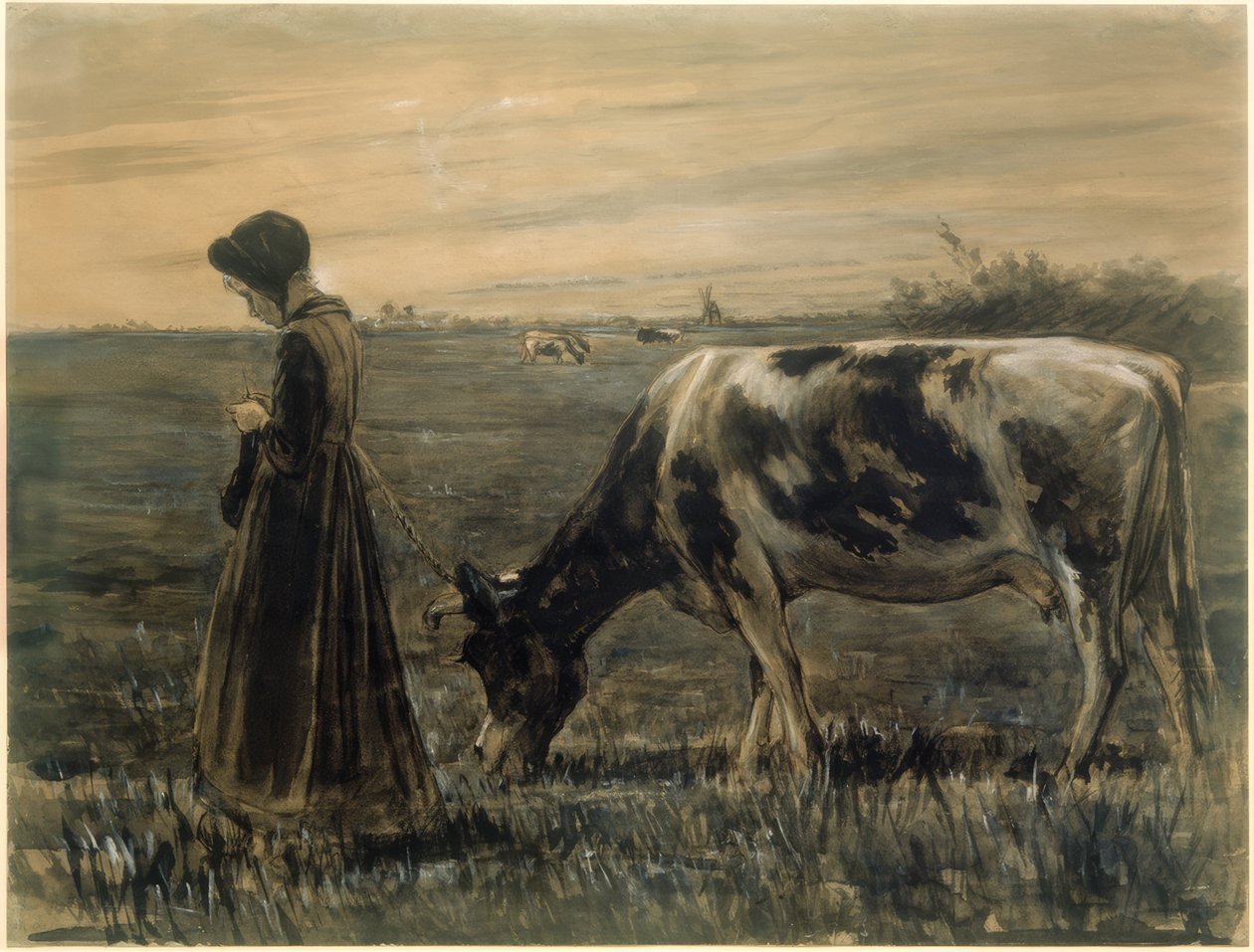 Mädchen mit Kuh tekijältä Max Liebermann