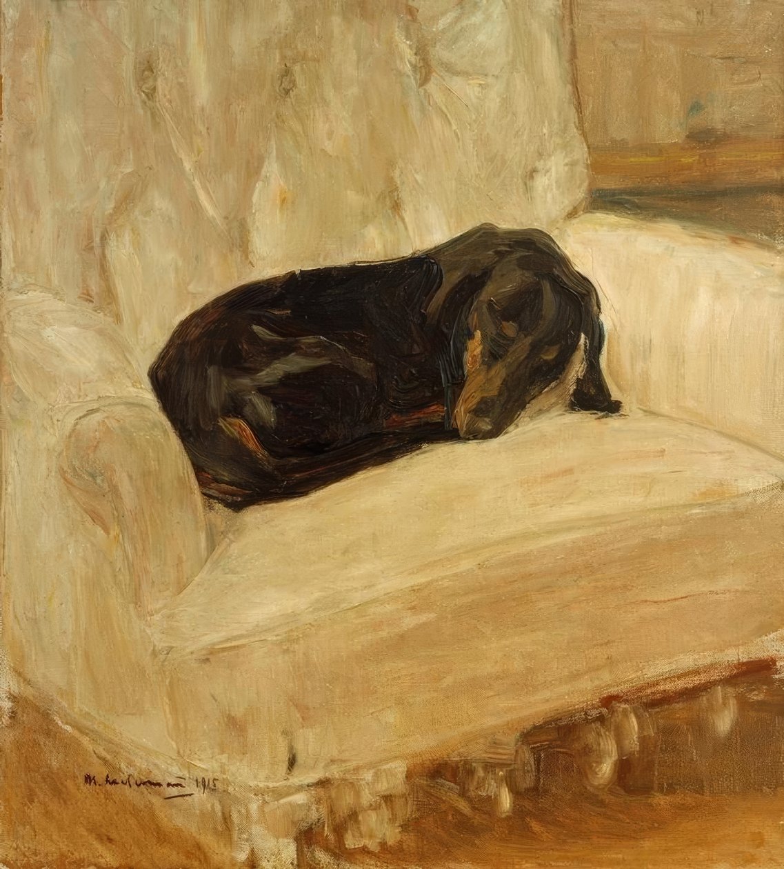 Schlafender Dackel Lehnstuhlissa tekijältä Max Liebermann