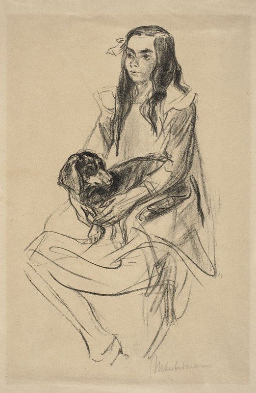 Sitzendes Mädchen mit Teckel tekijältä Max Liebermann