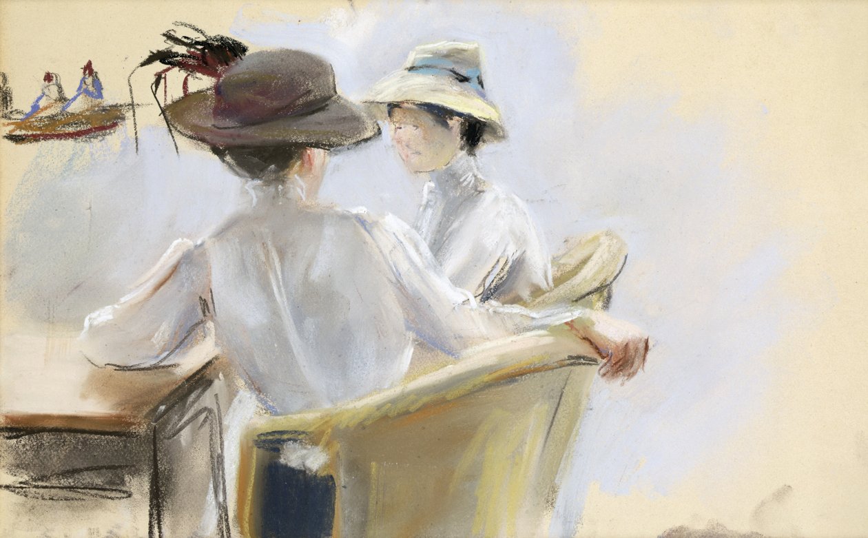 Kaksi naista veden äärellä (pastelli paperille) tekijältä Max Liebermann