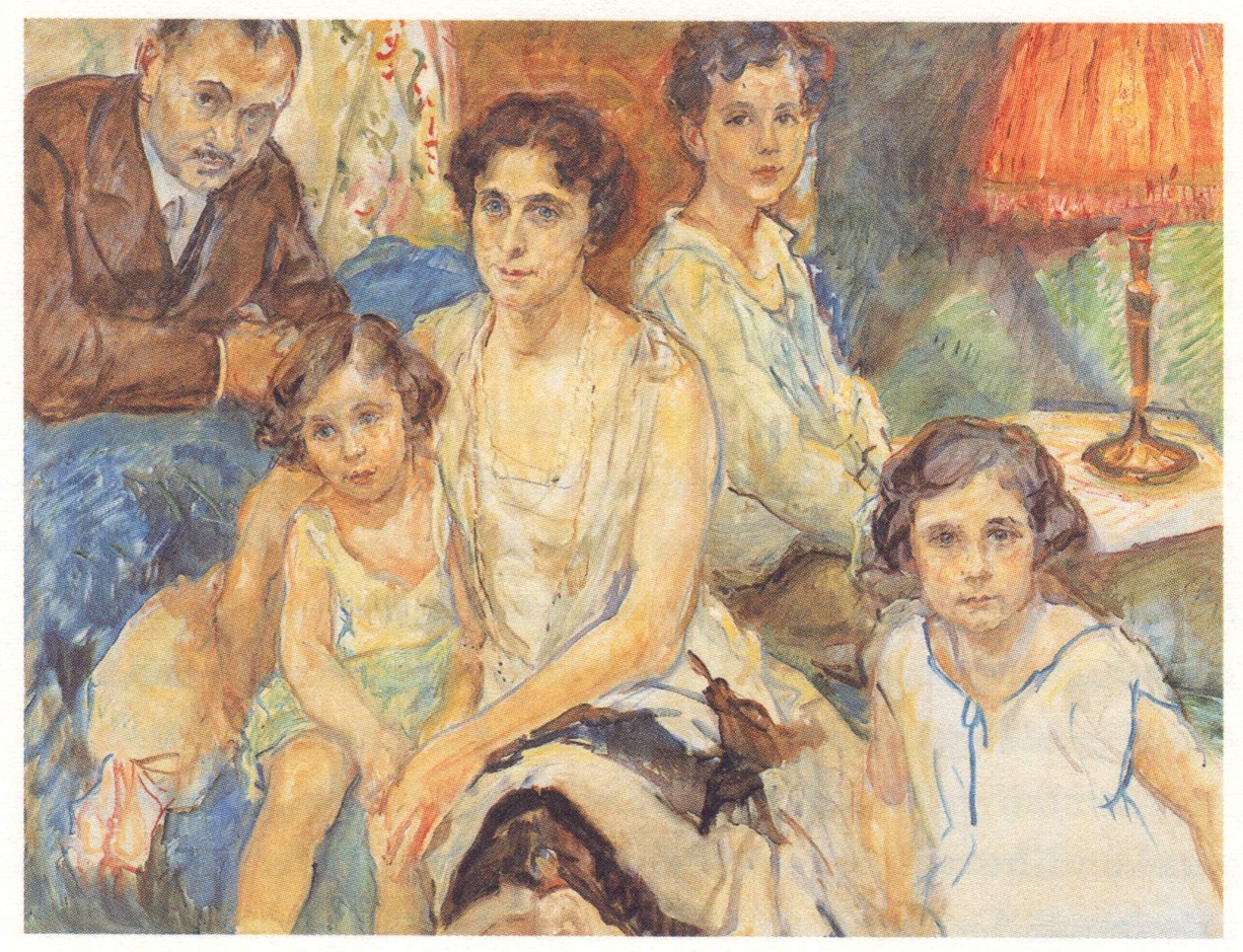Die Familie des Arztes Janos Plesch. Seat 1914 War er verheiratet mit Melanie Gans, einer Tochter von Adolf Gans, einem der drei Bruder, die die Cassella-Farbwerke in Frankfurt leiteten.n tekijältä Max Slevogt