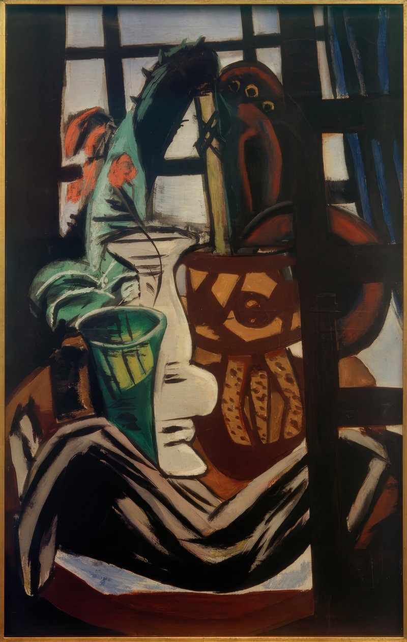 Ateljee pöytä ja lasit tekijältä Max Beckmann