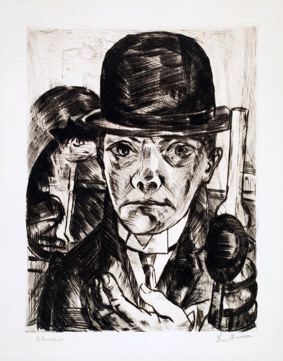 Omakuva keilahatulla. Max Bechmannin kaiverrus (1884-1950) tekijältä Max Beckmann