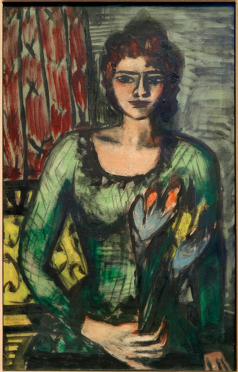 Muotokuva Quappista vihreässä puserossa tekijältä Max Beckmann