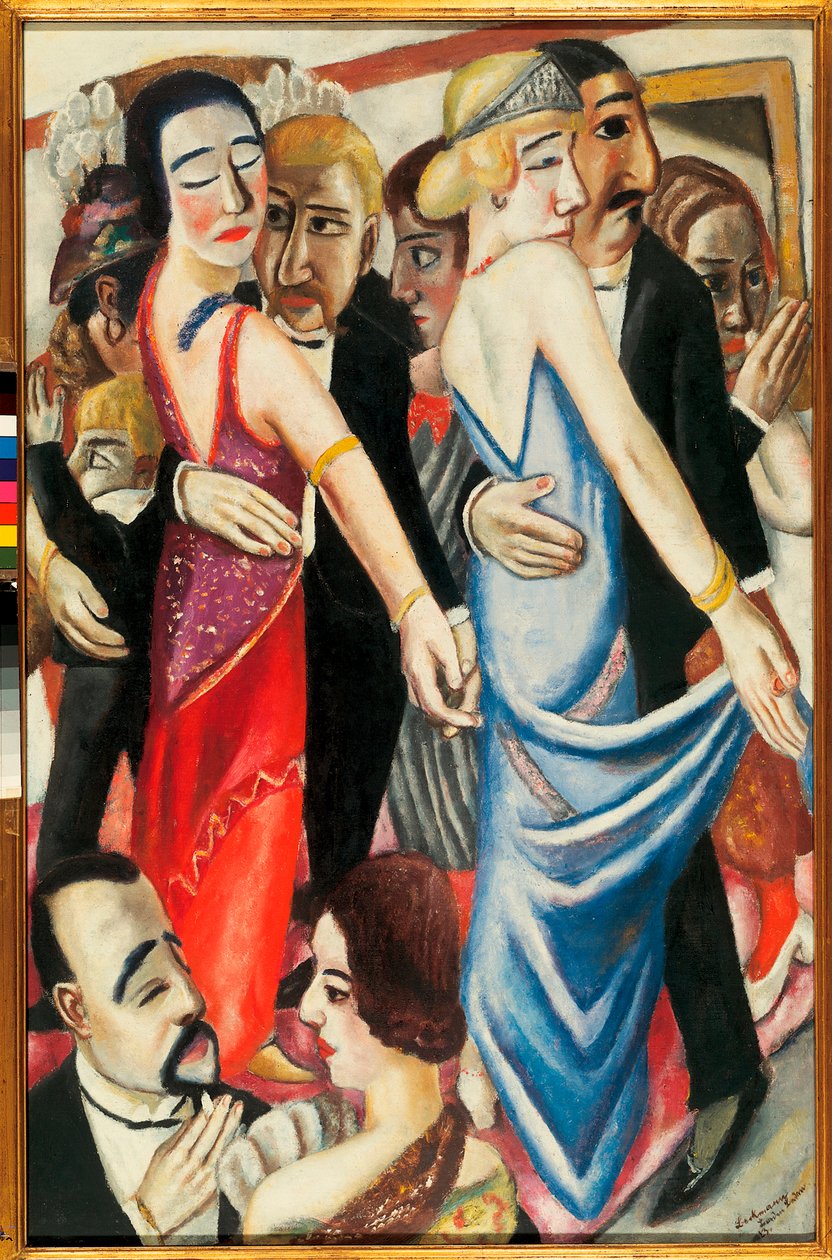 Tanssi Baden Badenissa (Saksa). Kuvaus pariskunnista iltapuvussa surullisin ilmein. Max Beckmannin (1884-1950) maalaus öljy kankaalle tekijältä Max Beckmann