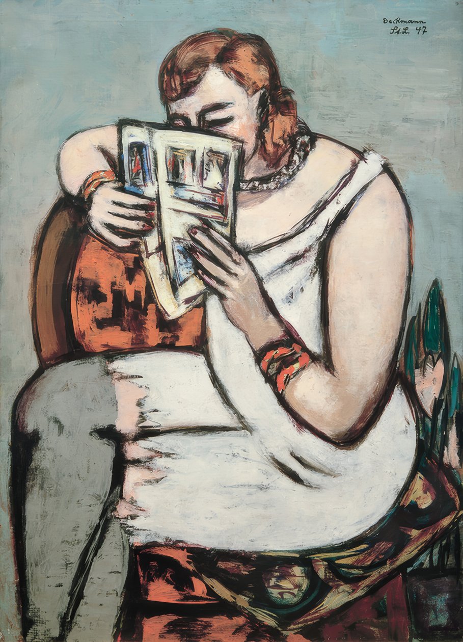 Nainen valkoisessa paidassa (lukee) tekijältä Max Beckmann