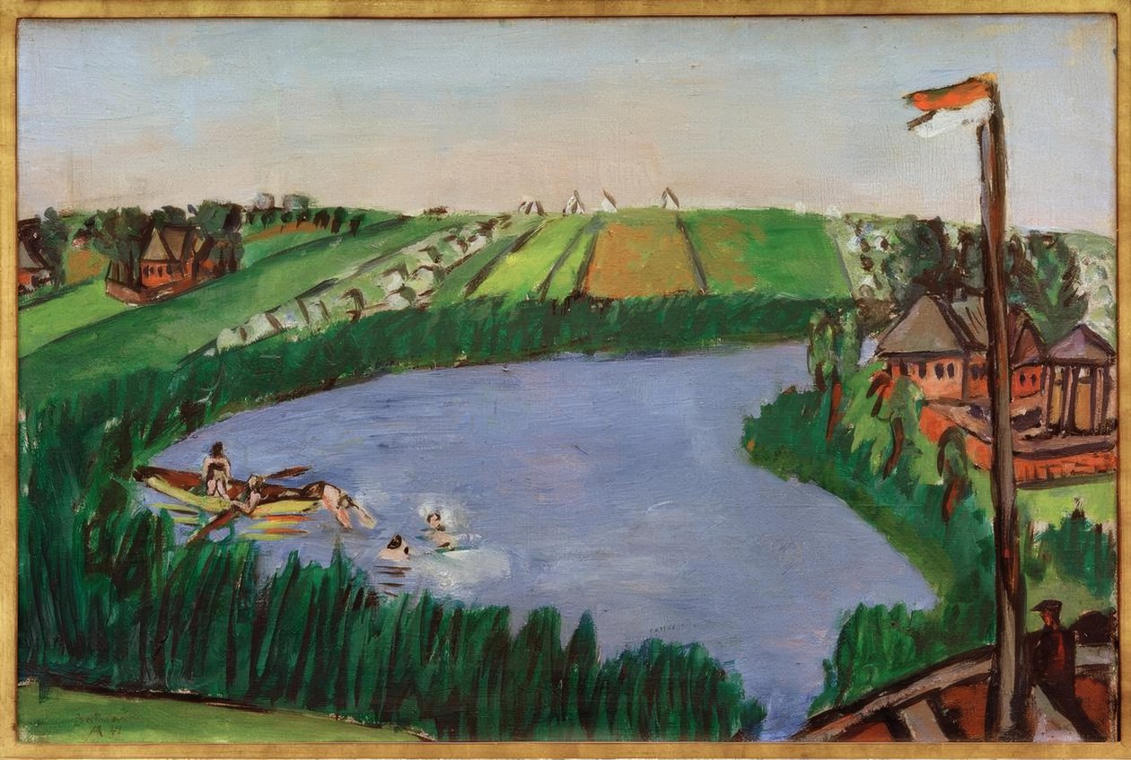 Hollantilainen maisema uimareiden kanssa tekijältä Max Beckmann
