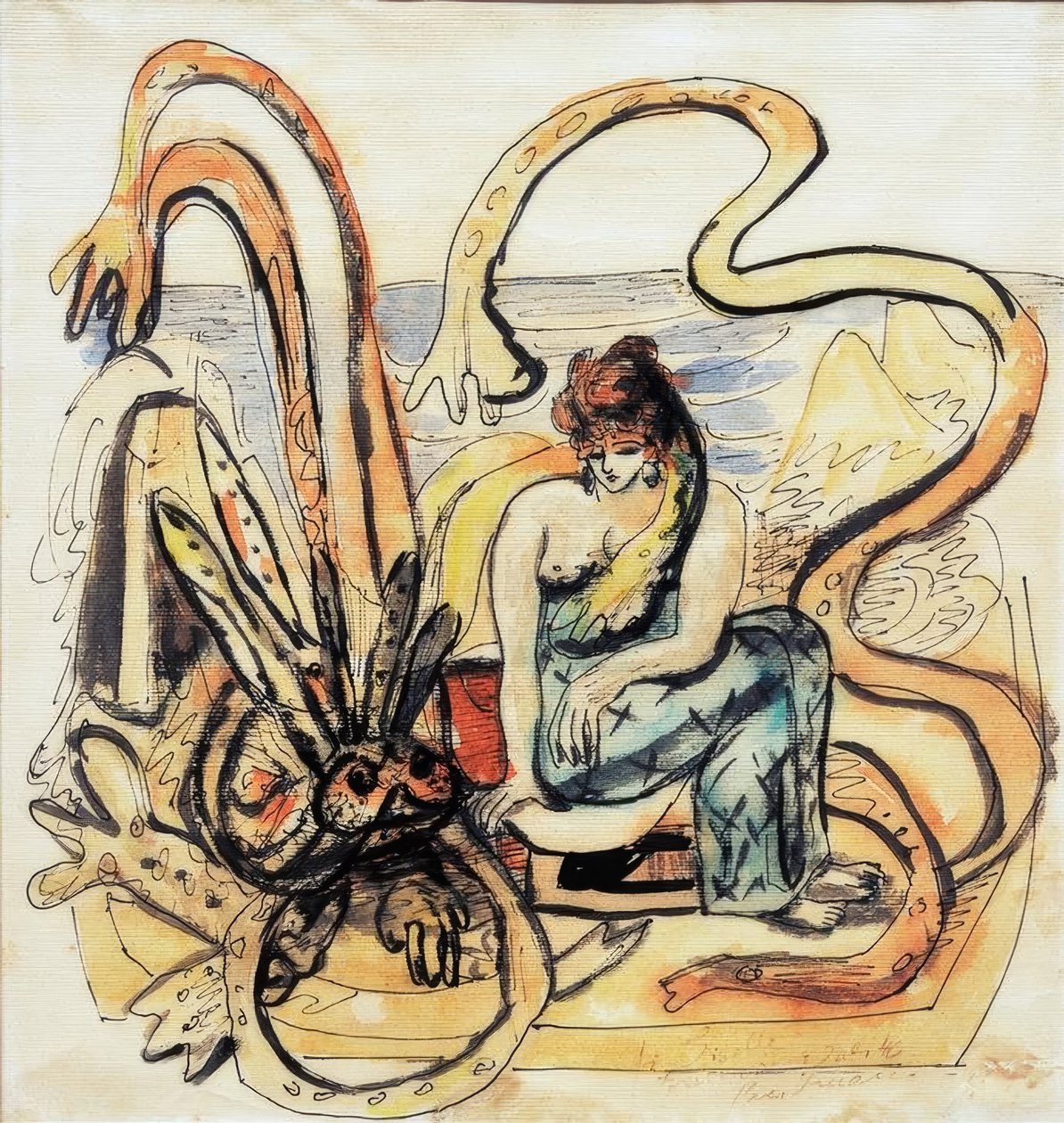 Neitsyt pedon kanssa (nainen merenmiehen kanssa) tekijältä Max Beckmann