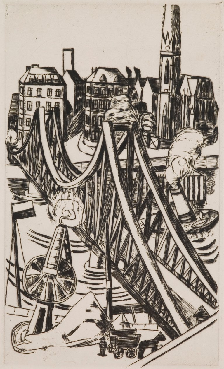 Suuri silta ("Eiserner Steg" Frankfurt am Mainissa) tekijältä Max Beckmann