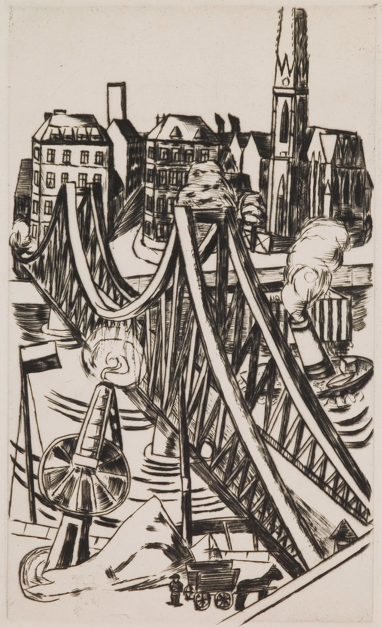 Suuri silta ("Eiserner Steg" Frankfurt am Mainissa) tekijältä Max Beckmann