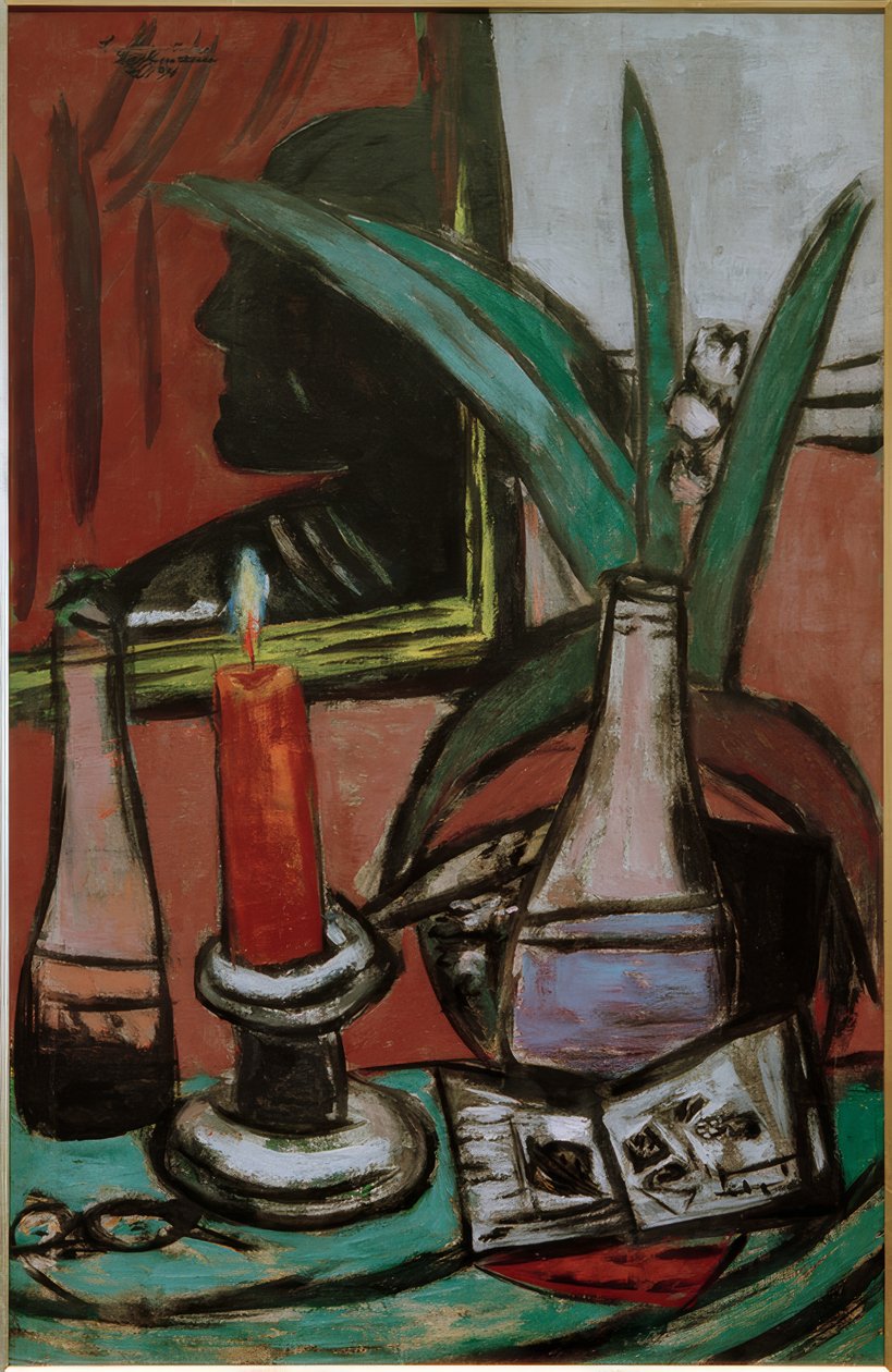 Omakuva suuressa peilissä kynttilän kanssa tekijältä Max Beckmann