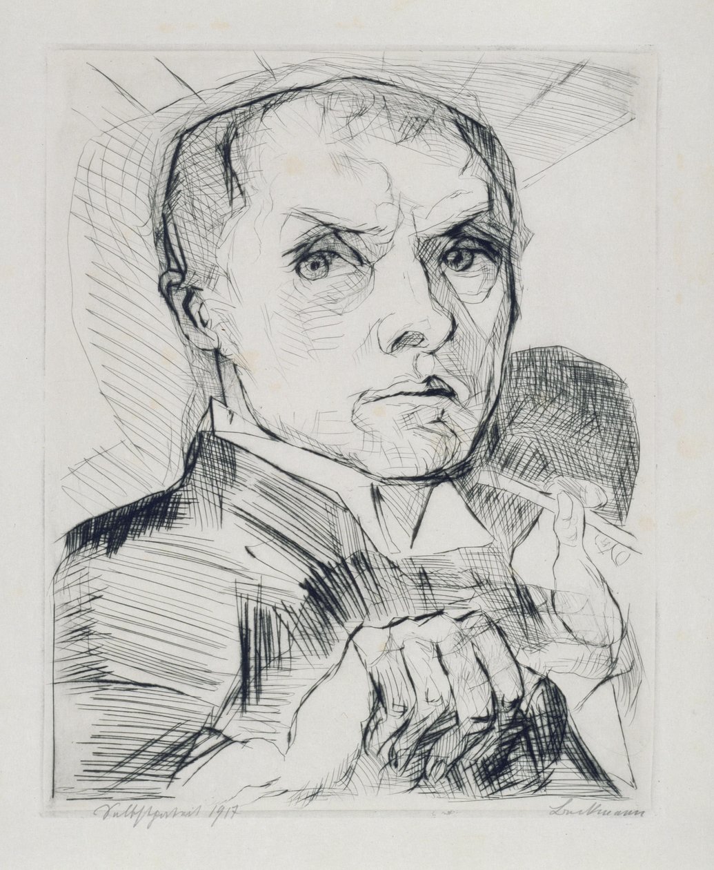Omakuva piirtimen kanssa (lehti 19 sarjasta "Kasvot") tekijältä Max Beckmann