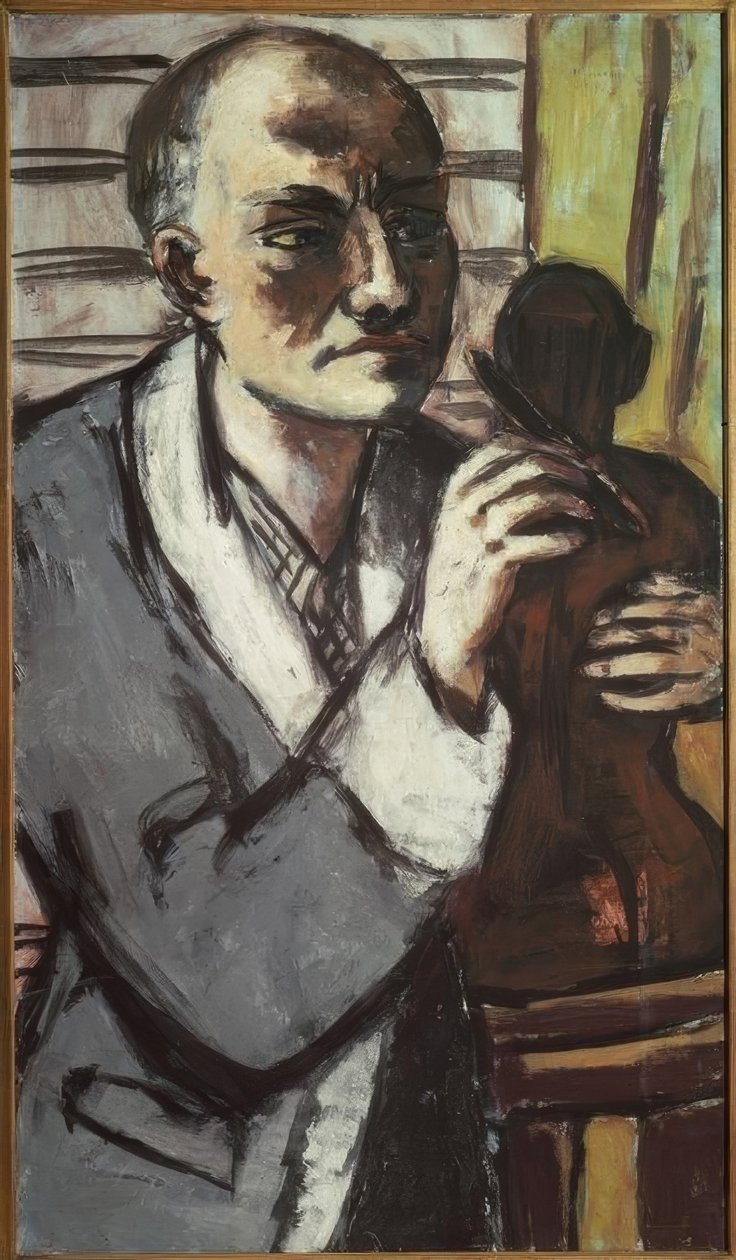 Omakuva harmaalla aamutakkilla tekijältä Max Beckmann