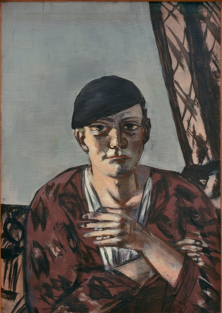 Omakuva mustalla lippaalla tekijältä Max Beckmann