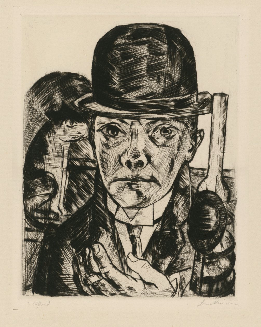 Omakuva, jossa on jäykkä hattu tekijältä Max Beckmann