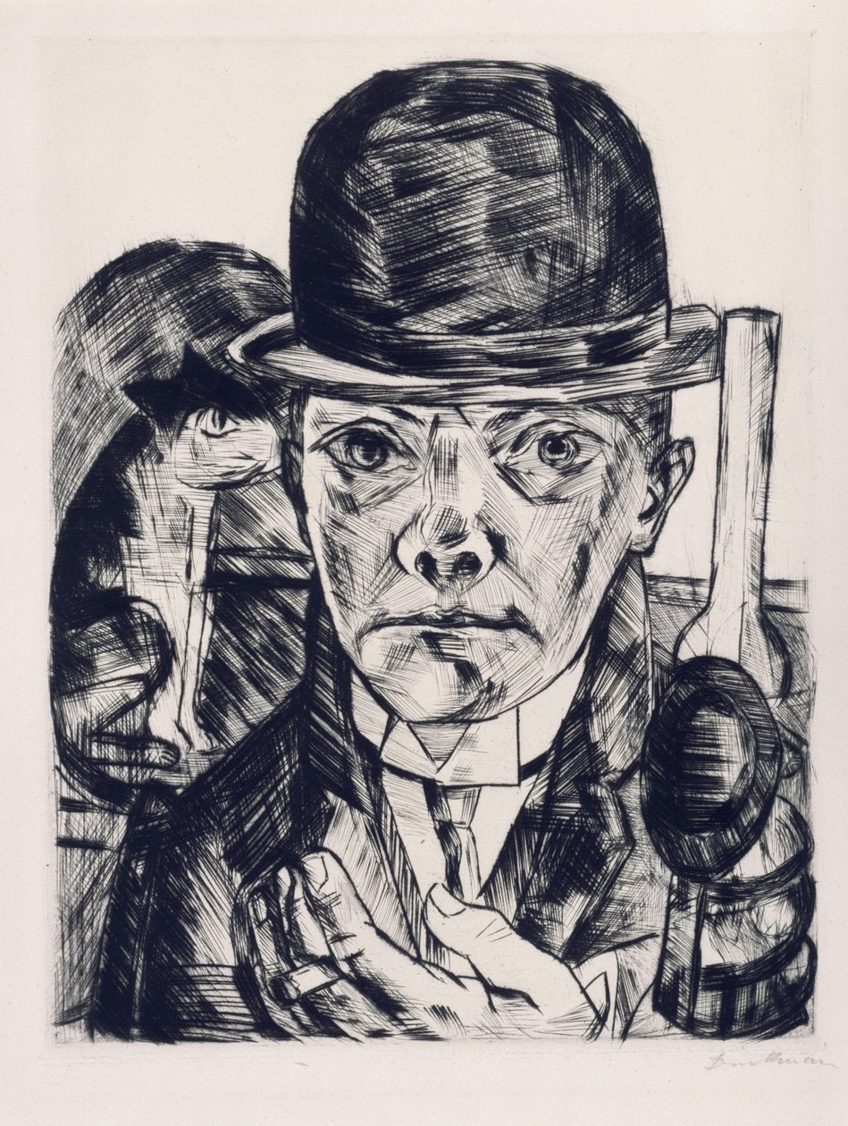 Omakuva, jossa on jäykkä hattu tekijältä Max Beckmann