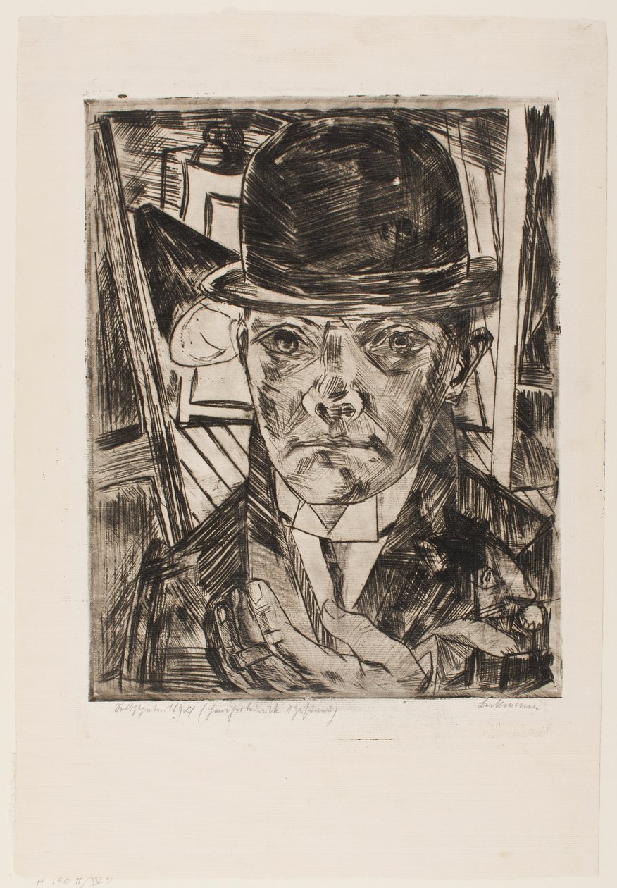 Omakuva, jossa on lierihattu tekijältä Max Beckmann