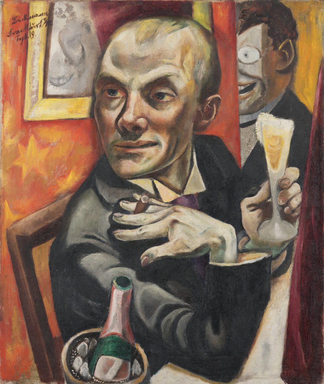 Omakuva samppanjalasin kanssa tekijältä Max Beckmann