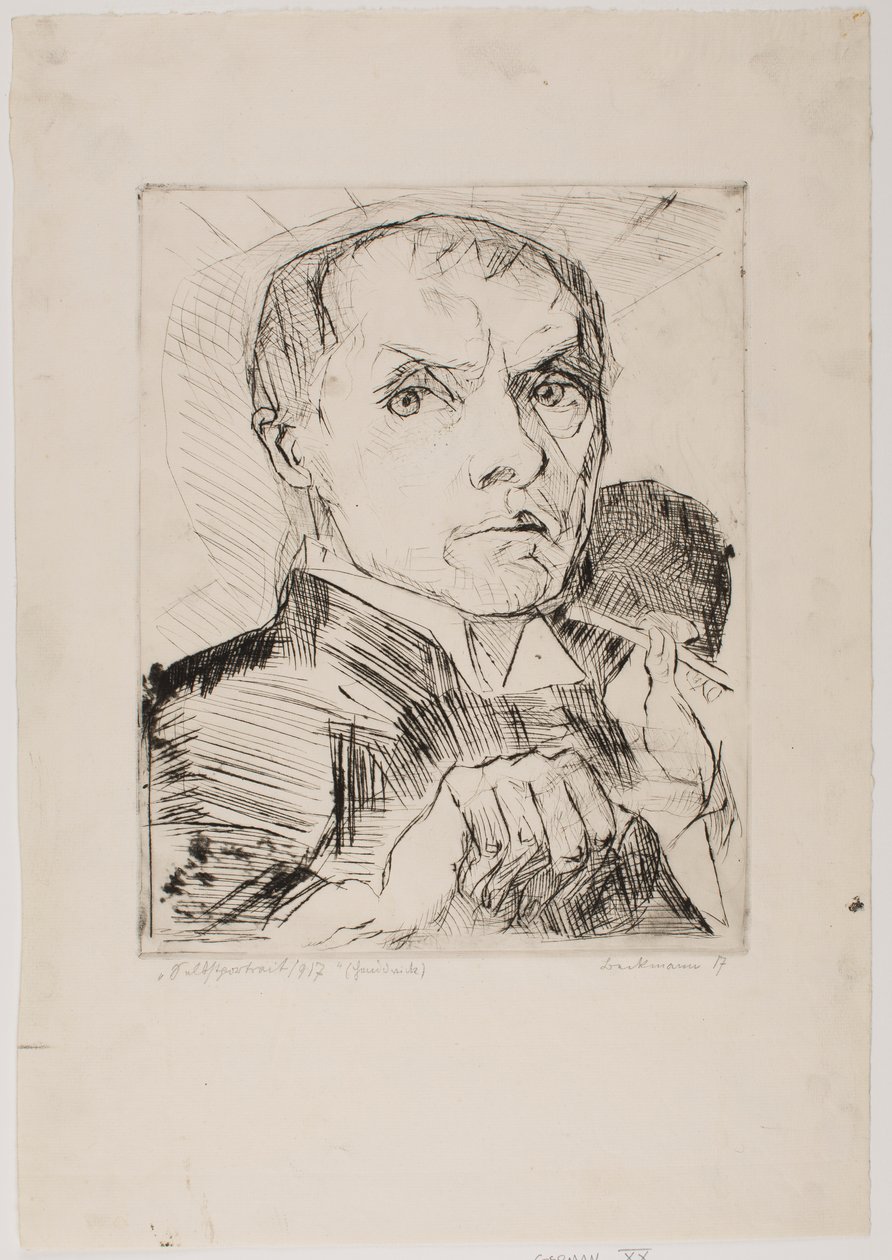 Omakuva piirtimen kanssa, laatta 19 sarjasta "Kasvot" tekijältä Max Beckmann