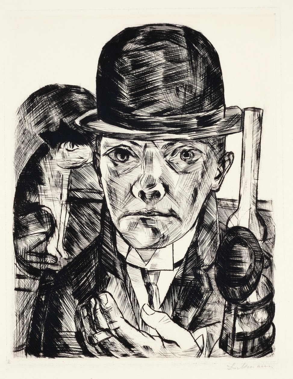 Auto-retrato com hatfinnish tekijältä Max Beckmann