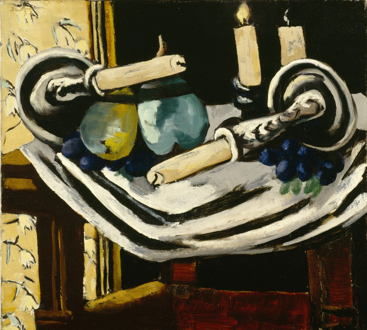 Asetelma pudonneiden kynttilöiden kanssa tekijältä Max Beckmann