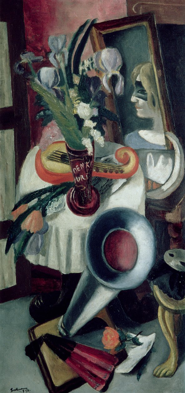 Asetelma gramofonin ja iiristen kanssa tekijältä Max Beckmann