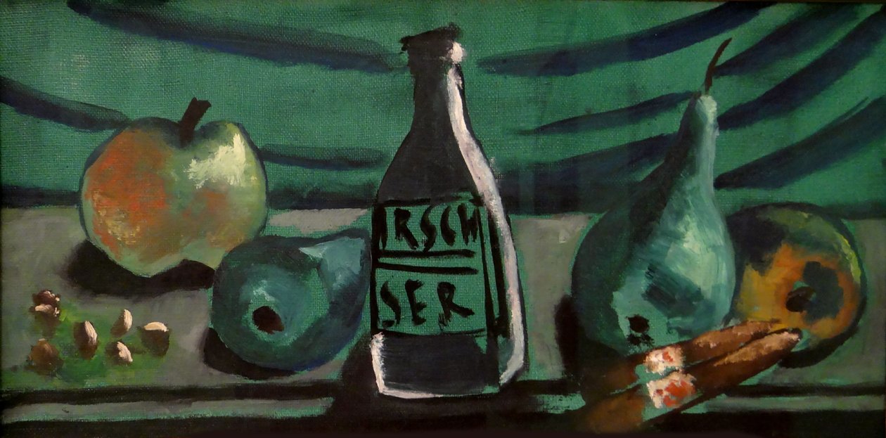 Asetelma omenan ja päärynän kanssa (Asetelma kirsikkapullon kanssa) tekijältä Max Beckmann