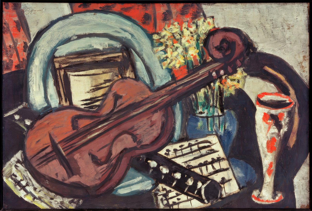 Asetelma viululla ja huilulla tekijältä Max Beckmann