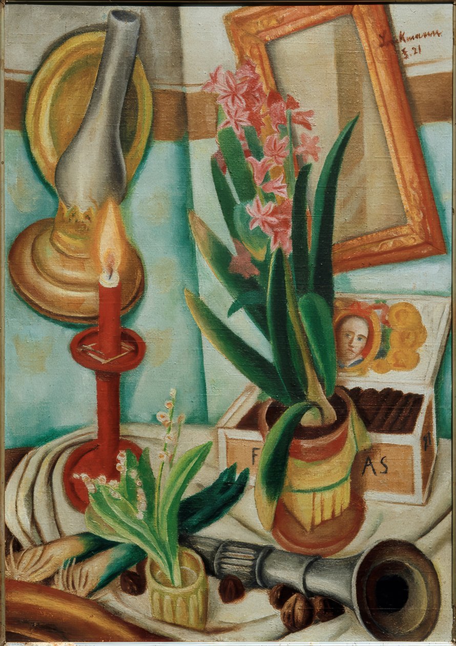 Asetelma palavan kynttilän kanssa tekijältä Max Beckmann