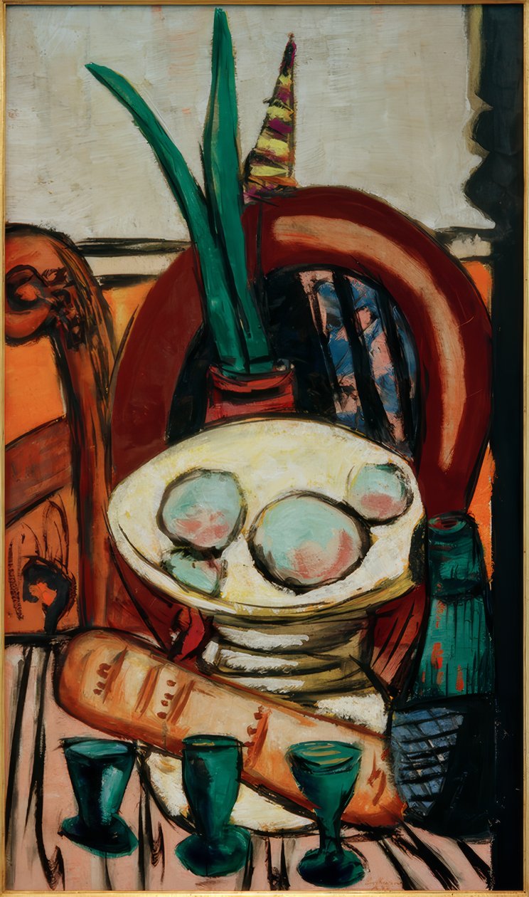 Asetelma vihreillä laseilla tekijältä Max Beckmann