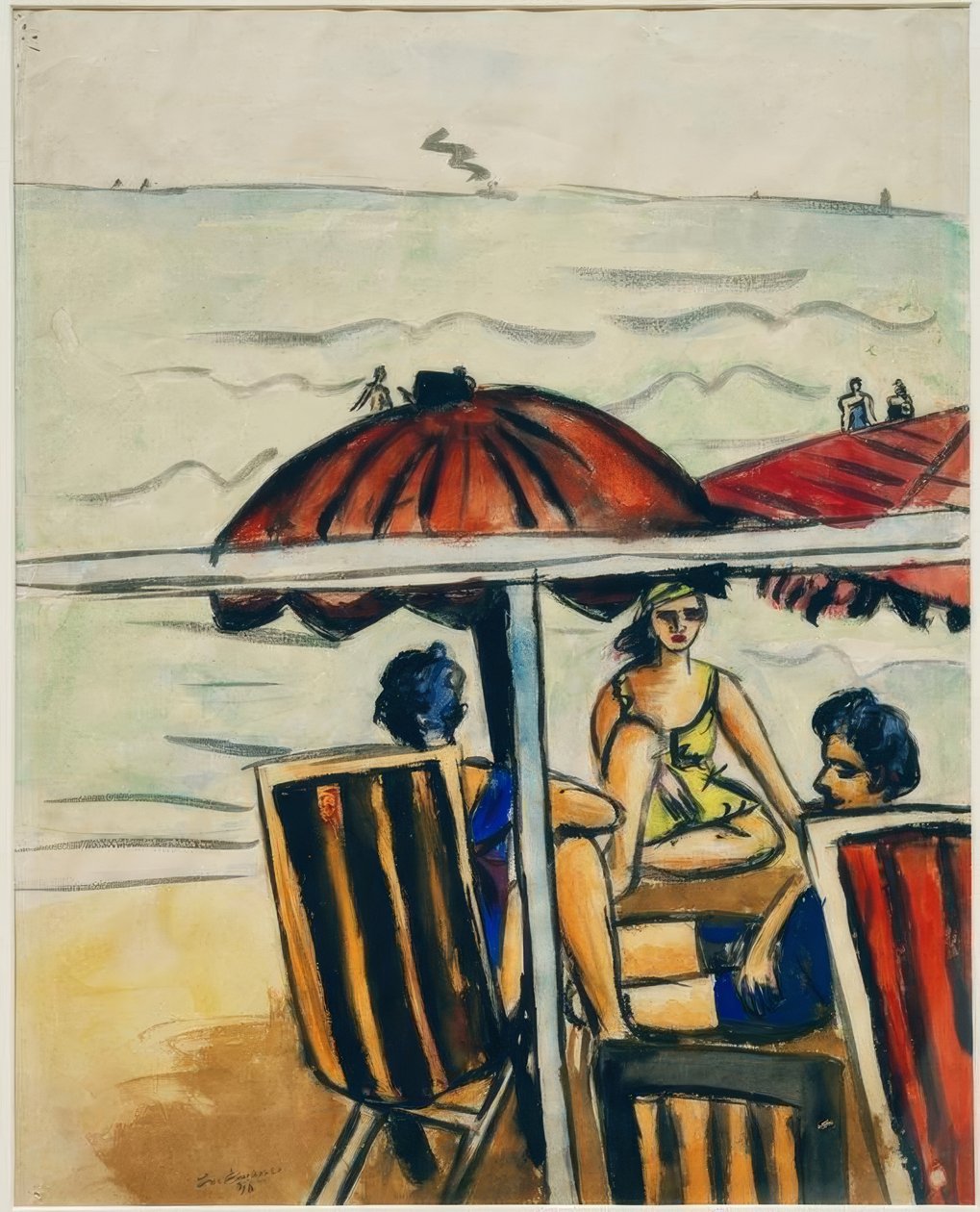 Rantanäkymä sateenvarjoineen tekijältä Max Beckmann