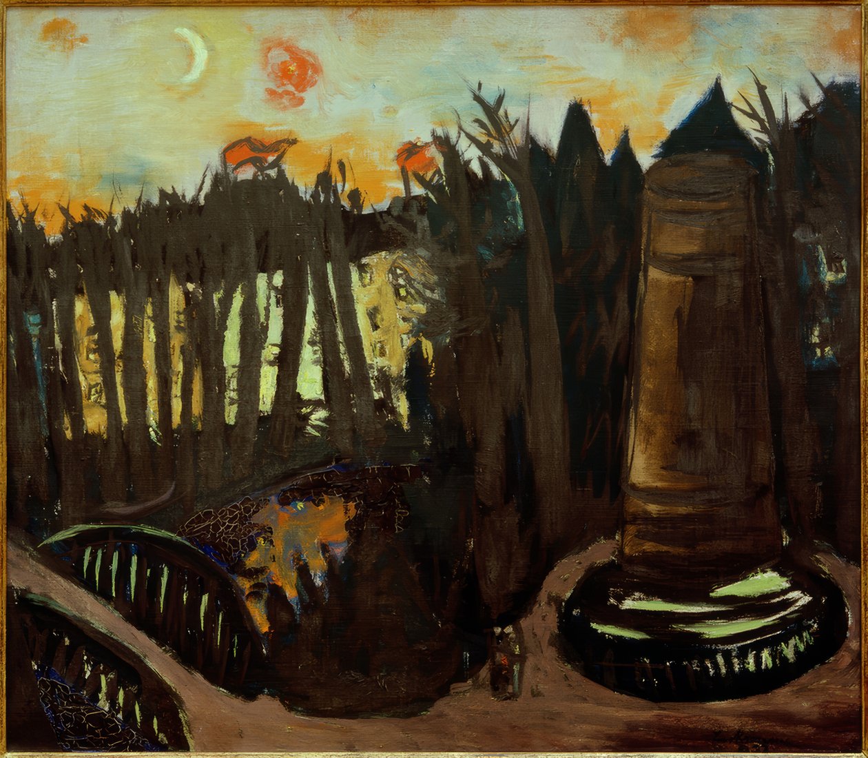 Tiergarten yöllä punaisella taivaalla tekijältä Max Beckmann