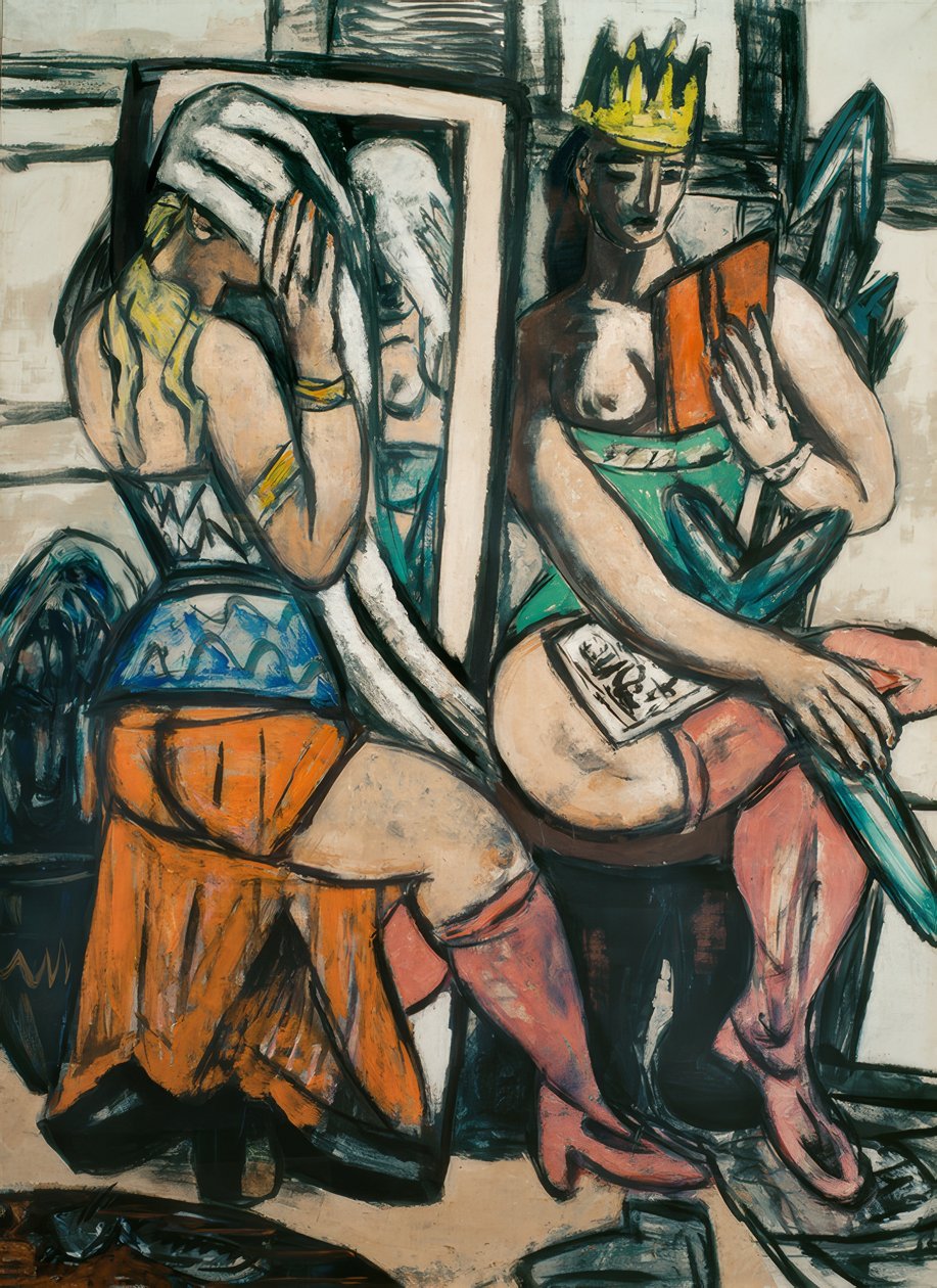 Kaksi näyttelijää vaatehuoneessa tekijältä Max Beckmann