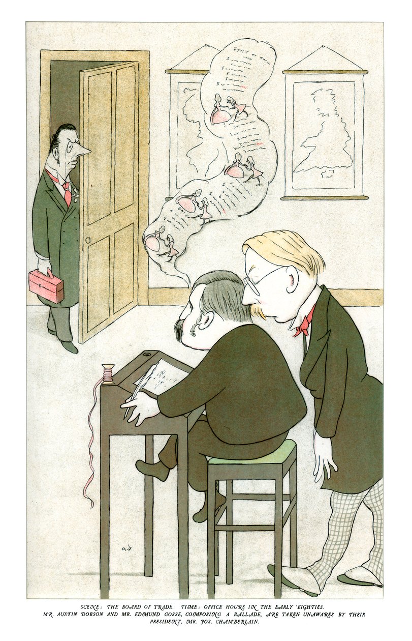 Austin Dobson ja Edmund Gosse säveltävät balladin, 1904 tekijältä Henry Maximilian Beerbohm