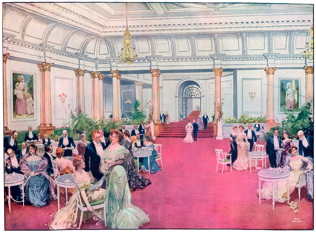 Savoy-ravintolan aula, Lontoo, 1905. tekijältä Max Cowper