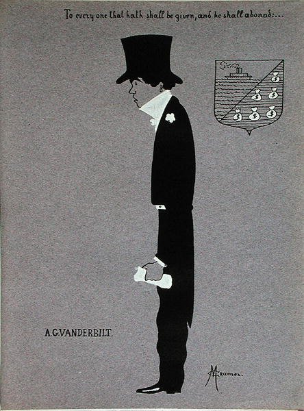 Karikatyyri Alfred Gwynne Vanderbiltistä (1877-1915), elokuvasta Millionaires of America tekijältä Max Cramer
