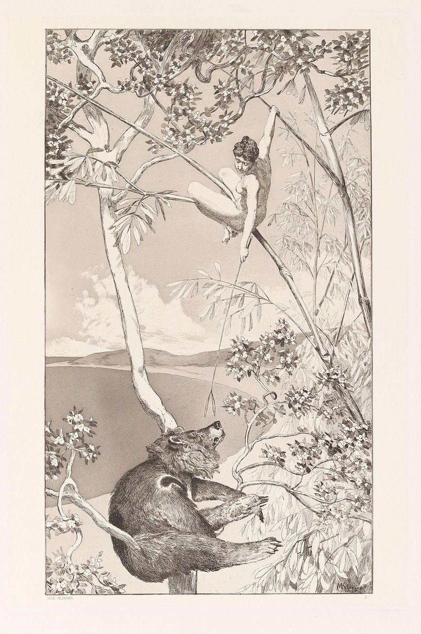 Bear and Elf Bär und Elfe plate I Intermezzosilta, Opus IV Intermezzi, Opus IV, c. 1880. tekijältä Max Klinger