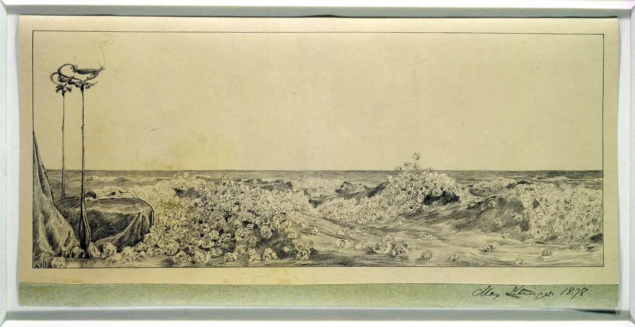 Kunnia, sarjasta "Parafraasi hansikkaiden löydöstä", 1878, julkaistu vuonna 1881 (intialainen muste paperilla) tekijältä Max Klinger