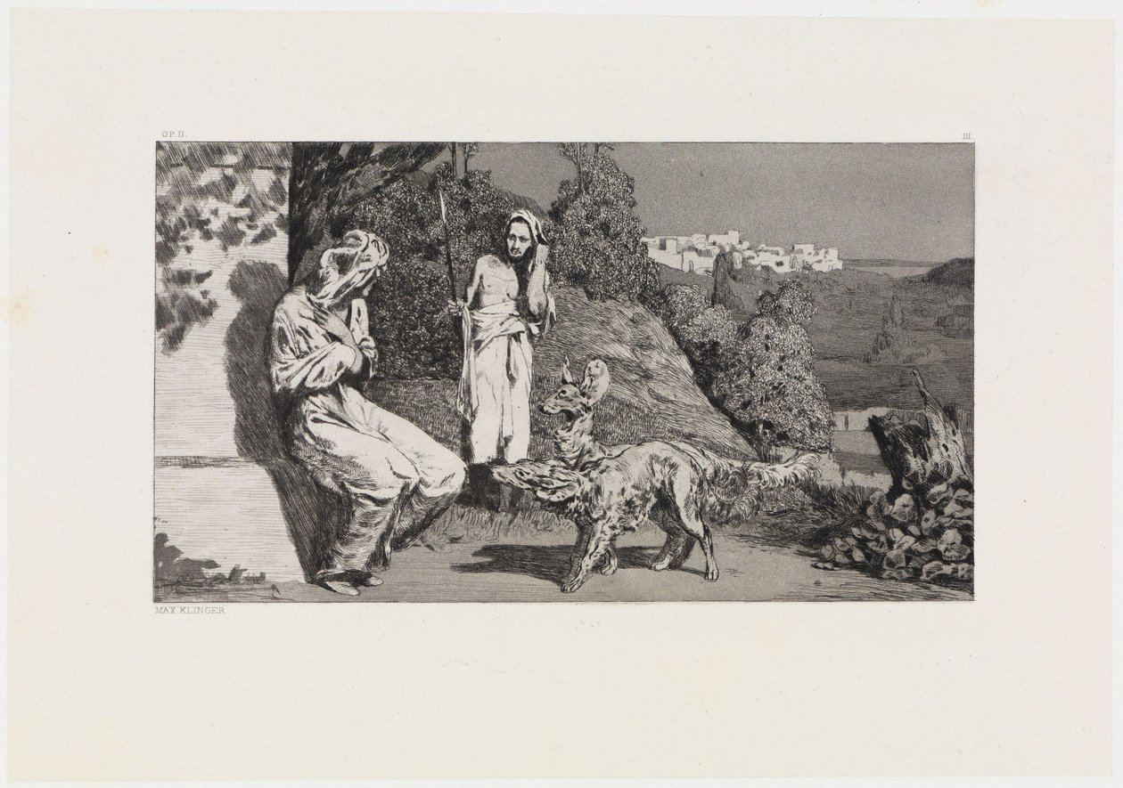 Pyramus ja Thisbe II (Ovidiuksen uhrien pelastukset, Opus II, sivu 3) tekijältä Max Klinger
